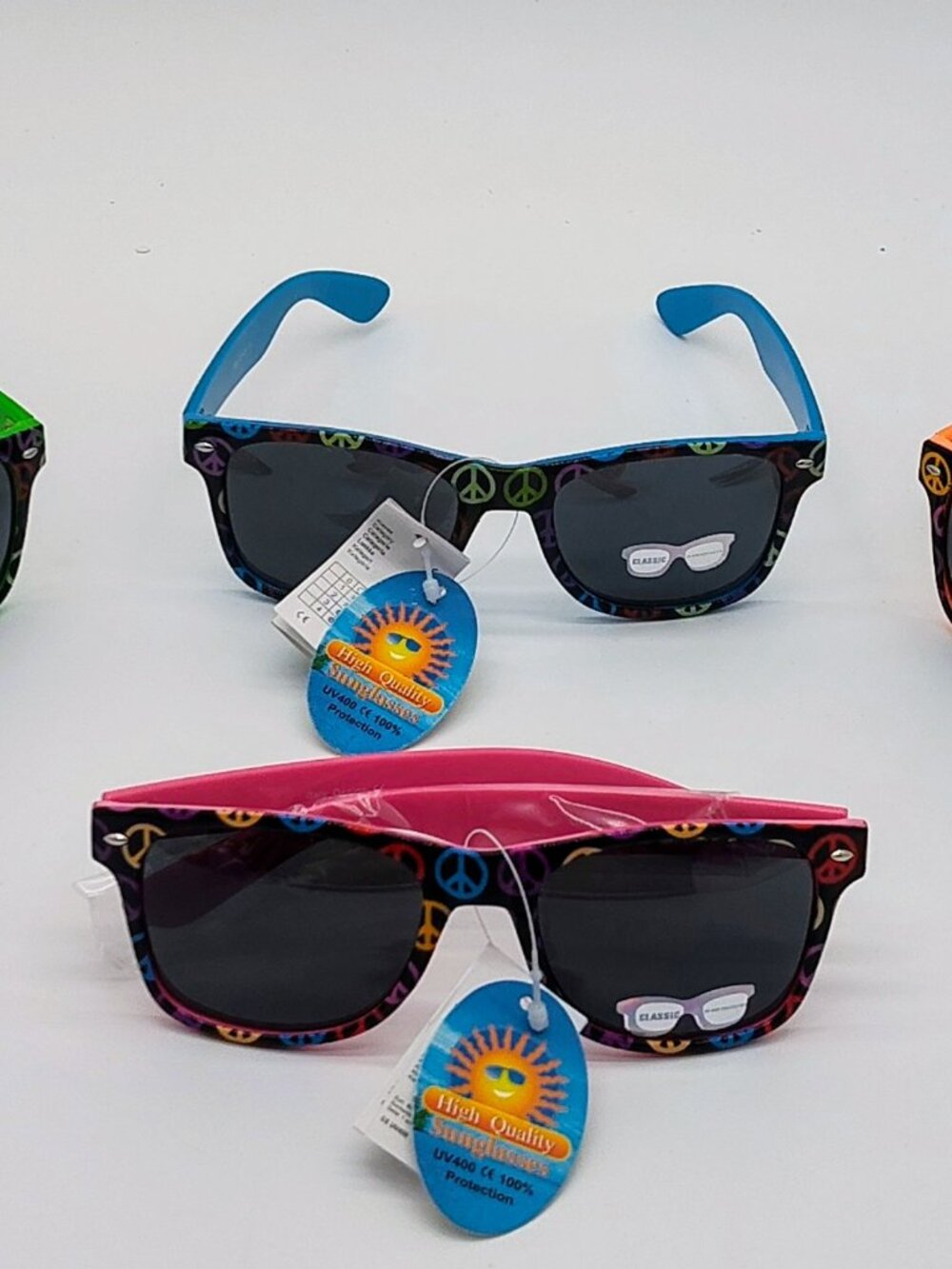 B 8049 Neon Peace Sign Sunglasses Assorted Colors 4 Pair Bundle